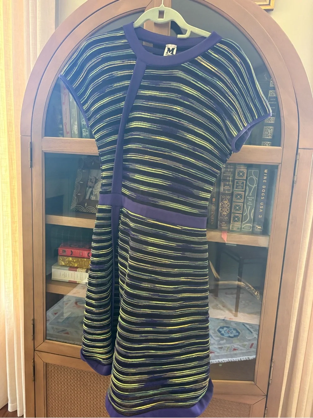 M by Missoni Striped Knit Mini Dress in Black with Multicolor Accents size M